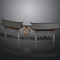 Traditional Chinese Architecture With Symmetric Curved Roofs Pillars And Circular Ornamental Plaque