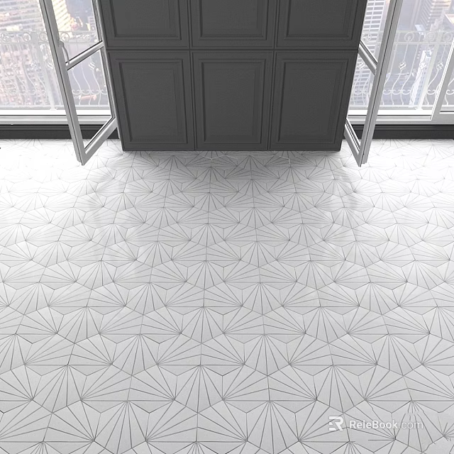 Geometric Pattern Ceramic Tile Flooring For Modern Kitchen With Stylish Design Features 3d model 