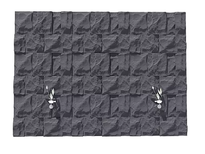 Textured Irregular Stone Background Wall With White Small Flowers in Corners 3d model