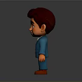 Cute Cartoon Child Boy Smiling In Blue Suit With White Shirt And Brown Shoes