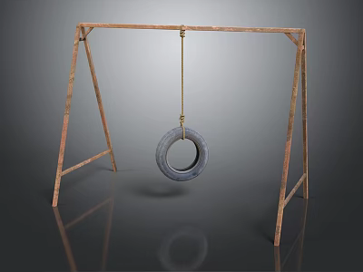 Outdoor Play Equipment Featuring Wooden Frame And Hanging Tire Swing 3d model