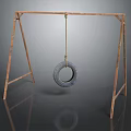 Outdoor Play Equipment Featuring Wooden Frame And Hanging Tire Swing