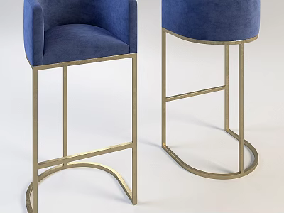 Modern Blue Bar Stools With Golden Metal Frame And Upholstered Seat Backrest 3d model