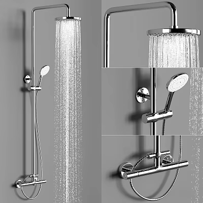 Shower Faucet With Rainfall Shower Head And Handheld Spray Water Flow Chrome Finish Bathroom Fixture 3d model