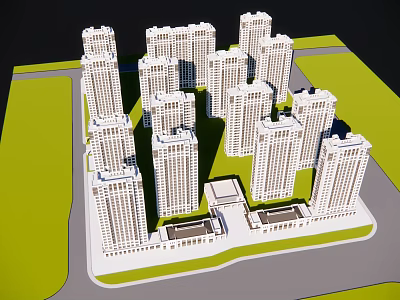 Modern High Rise Residential Complex Architectural Model With Green Areas And Roads 3d model