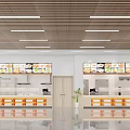 Modern Cafeteria Interior With Menu Screens Wooden Counters And Ceiling Lights 3d model