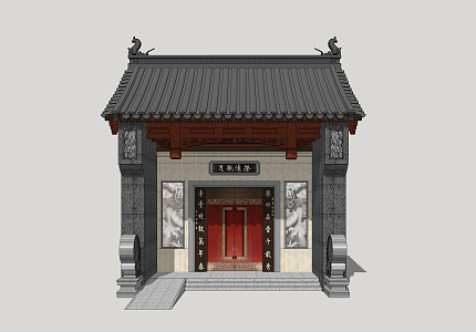 Chinese-style gate entrance gate 3d model