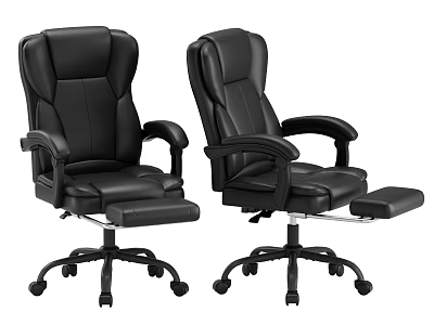 Ergonomic Black Leather High Back Office Chair With Retractable Footrest For Comfortable Long Working Hours 3d model