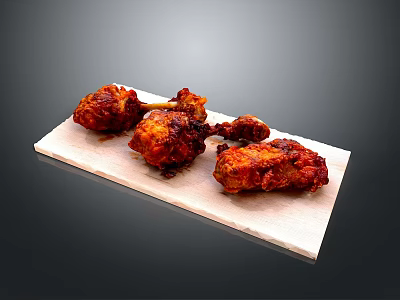 Simple White Kitchen Serving Tray With Fried Chicken On Dark Surface 3d model