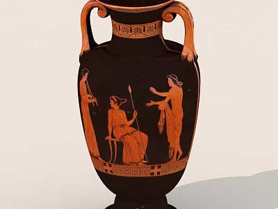 Ancient Greek Vase With Black Orange Figural Scenes Two Handles And Decorative Patterns 3d model