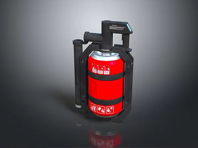 Red Fire Extinguisher With Black Frame And Safety Instruction Labels 3d model