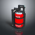 Red Fire Extinguisher With Black Frame And Safety Instruction Labels 3d model