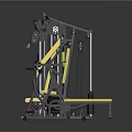 Complete Set Of Gym Fitness Equipment With Training Machines And Yellow Seats