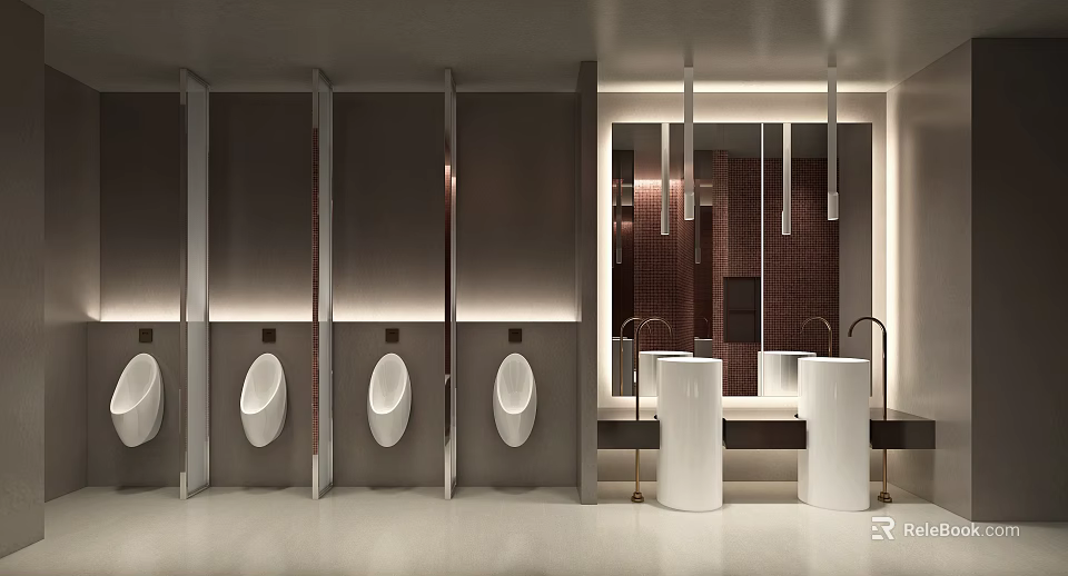Modern Public Restroom With Urinals And Wash Basins 3d model 