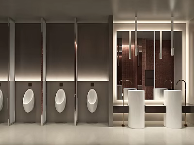 Modern Public Restroom With Urinals And Wash Basins 3d model