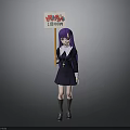 Anime Character With Purple Long Hair Holding Dark Uniform And Sign With Symbols