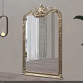 Ornate Gold Framed Mirror in Modern Interior With Hanging Light Potted Plant and Reflected Window
