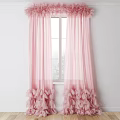 Elegant Pink Sheer Curtains With Ruffled Hem Decorating Window On White Wall 3d model