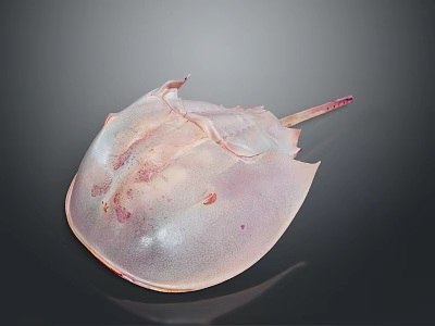 Horseshoe Crab With Pinkish White Smooth Shell Flat Body And Long Tail On Dark Background 3d model