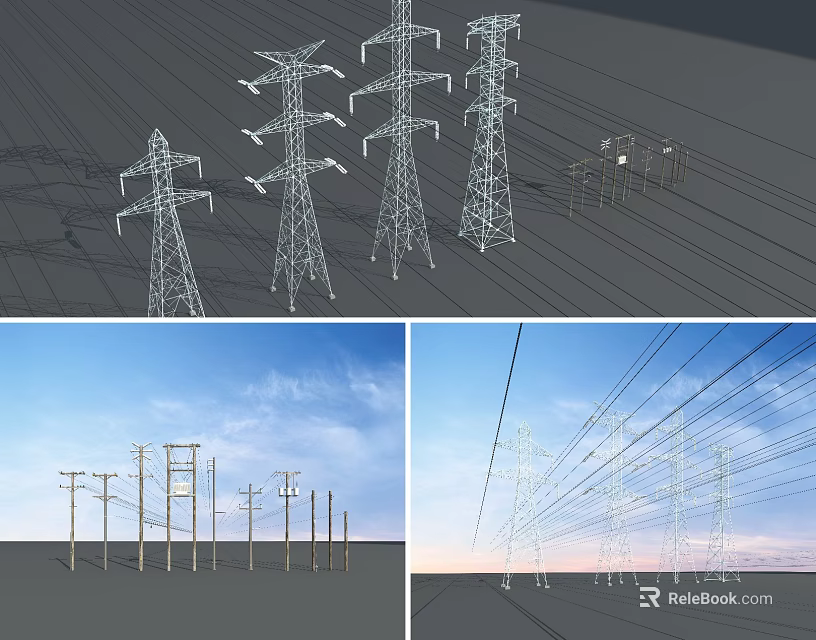 Industrial Power Transmission Equipment High Voltage Steel Electricity Pylons 3d model 