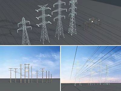 Industrial Power Transmission Equipment High Voltage Steel Electricity Pylons 3d model