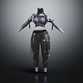 Futuristic Black Tactical Clothing Set With Purple Accents Shoulder Armor And Strapped Pants