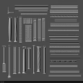 White Roman Column Components Including Shafts Capitals And Bases Arranged Neatly On Grey Background