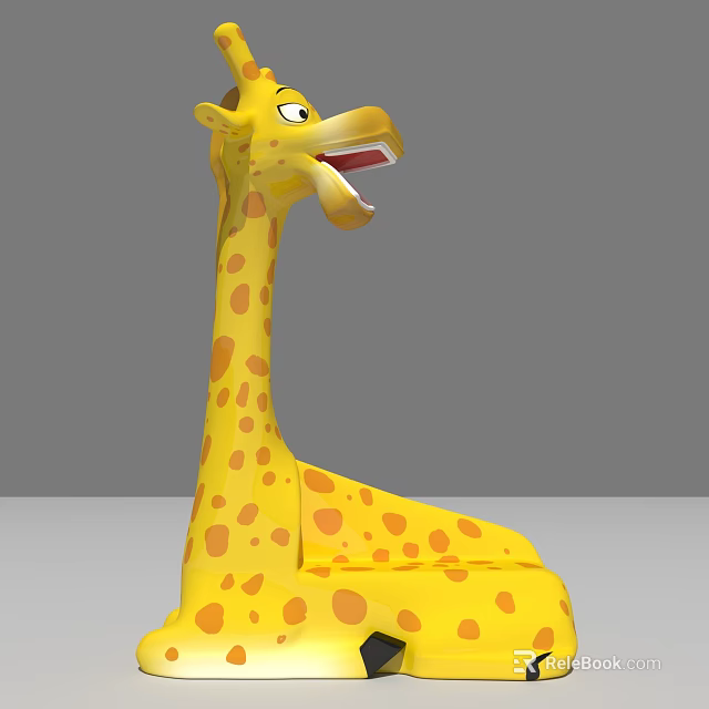 Yellow Giraffe Toy With Orange Spots Long Neck And Open Mouth 3d model 