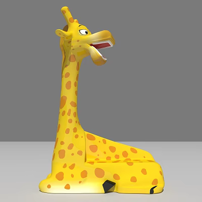 Yellow Giraffe Toy With Orange Spots Long Neck And Open Mouth 3d model
