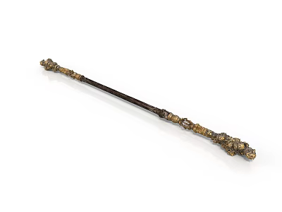 Intricately Carved Decorative Wooden Staff With Ornate Patterns And Detailed Designs 3d model