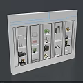 Modern Display Shelf with Glass Doors for Storing Decorative Items and Green Plants