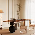 Modern Work Desk Interior Design With Table Lamp Chair Plant And Laptop