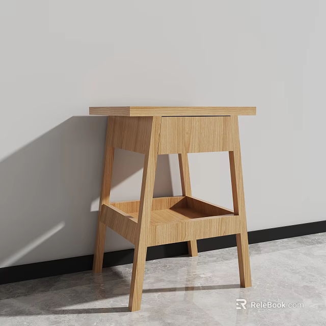 Minimalist Wooden Side Table With Lower Shelf Against White Wall 3d model