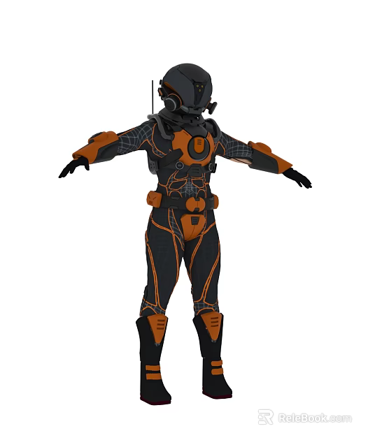 Game Movie Character In Black And Orange Armored Suit With Helmet And Sci Fi Design 3d model 