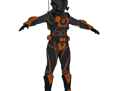 Game Movie Character In Black And Orange Armored Suit With Helmet And Sci Fi Design 3d model