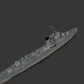 Gray Warship As Water Transport With Smokestack Mast And Hull Structure