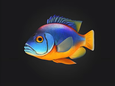 Colorful Tropical Fish With Vibrant Blue Orange And Yellow Scales On Black Background 3d model