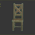 Rustic Wooden Chair With Cross Back Design And Solid Wood Structure 3d model