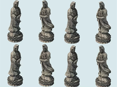 Artistic Hand Carved Stone Sculptures With Robed Figures On Ornate Pedestals 3d model