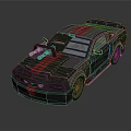 Black Modified Sports Car With Red Stripes Roof Mounted Gear And Side Accents
