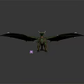 3D Mythical Dragon Character With Green Body Red Wings and Horns Standing in Dark Background