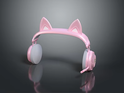 Cute Pink Cat Ear Headphones Design With Microphone For Computer Use 3d model