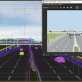 Urban Road Infrastructure With Bidirectional Lanes Overpass Green Belts Street Lamps And City Skyline