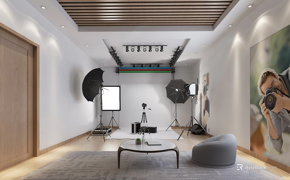 Professional Photography Studio With Lighting Equipment Tripod Wall Art And Decor 3d model 