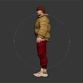 Stylish 3D Character With Golden Puffer Jacket White Inner Shirt Red Pants And Beige Shoes