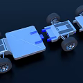 Silver Gray Metal Chassis With Wheels And Blue Components On Dark Background