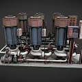 Industrial Mechanical Equipment Setup With Pumps Pipes And Control Panels