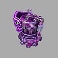 Futuristic Purple Mechanical Weapon Featuring Green Eye And Metal Spring Design Parts
