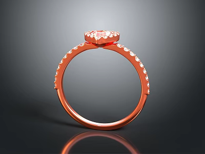 Red Rose Gold Ring With Center Stone And Side Diamond Accents 3d model