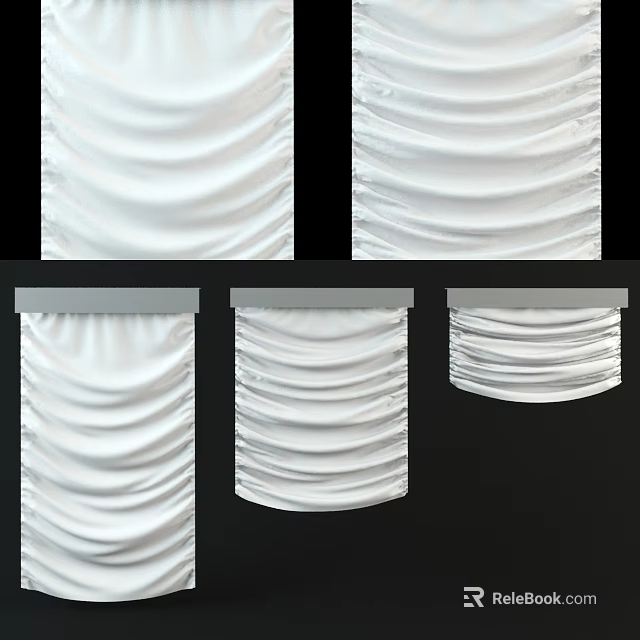 White Curtains With Various Pleated Patterns And Top Header Design For Home 3d model 